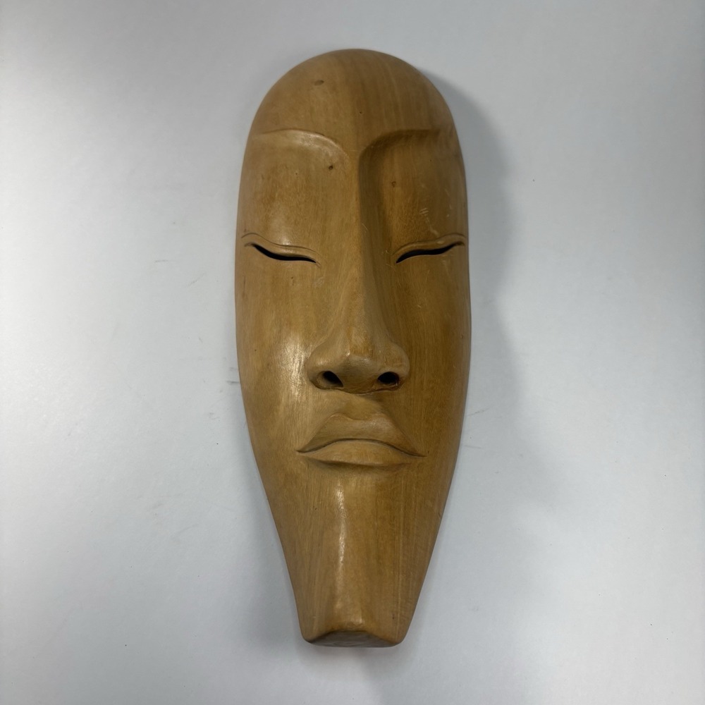 Vintage Serene Hand-Carved Wood Mask - Asian/Tribal Style Wall Decor